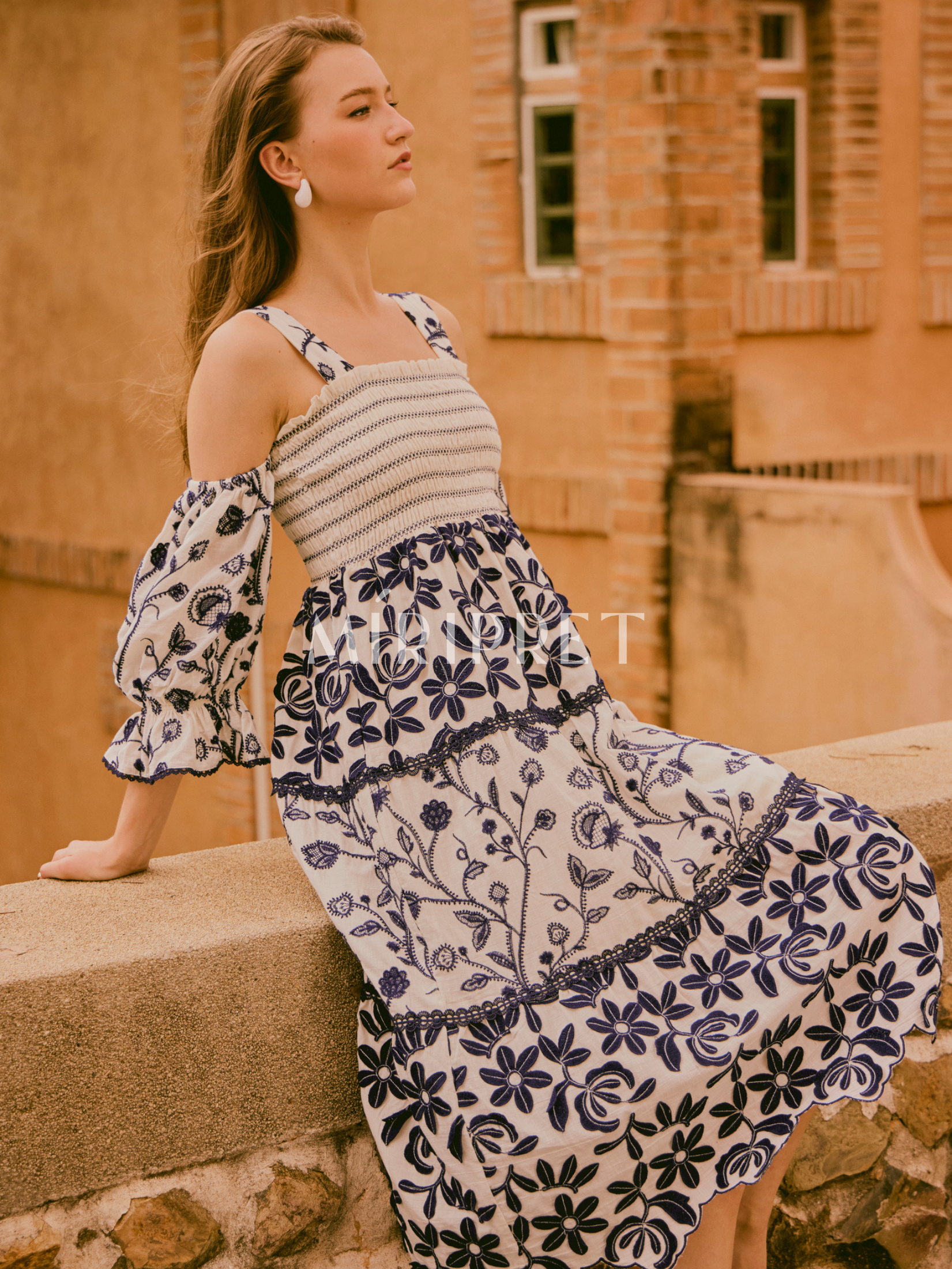 BECCA DRESS - ECRU & BLUE